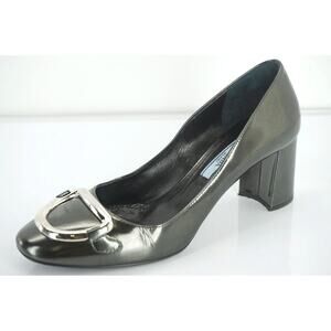 Prada Grey Patent D Ring Buckle High Heels Pumps